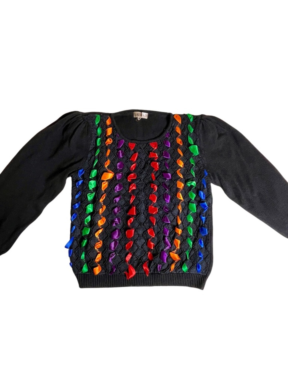 Women's Vintage Rainbow Ribbon Sweater Colorful Kidcore